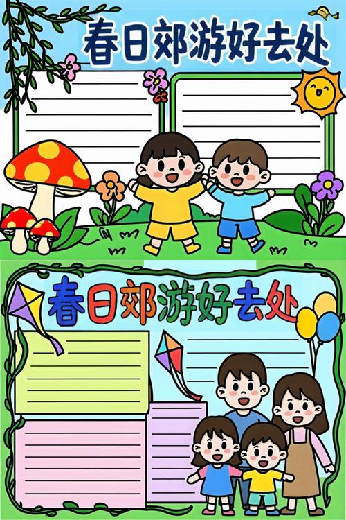 儿童手绘家庭春游思维导图草稿