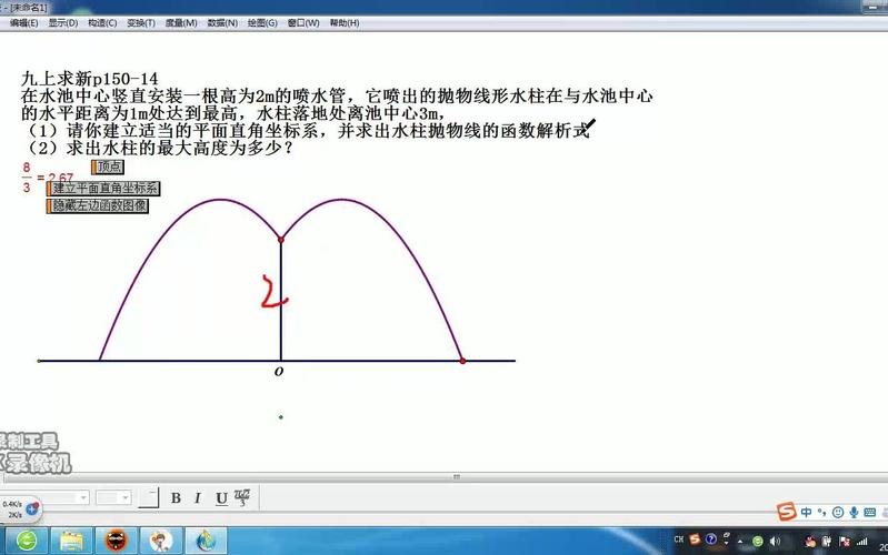 初中数学二次函数喷泉应用场景示意图