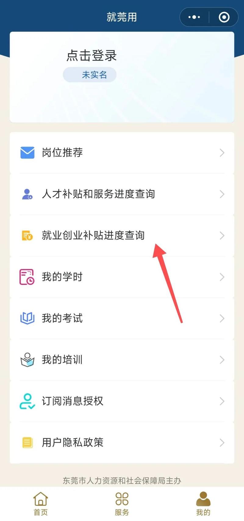 创业者手机查询补贴进度的界面
