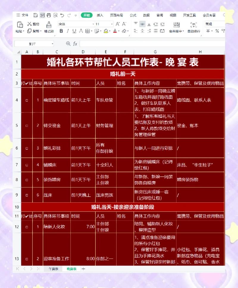婚礼策划现场对接统筹工作表