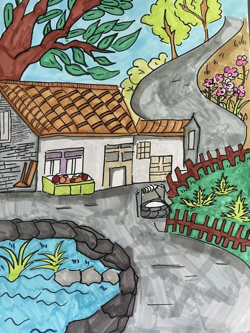 留守儿童在乡村学校上美术课画出色彩绚丽画作