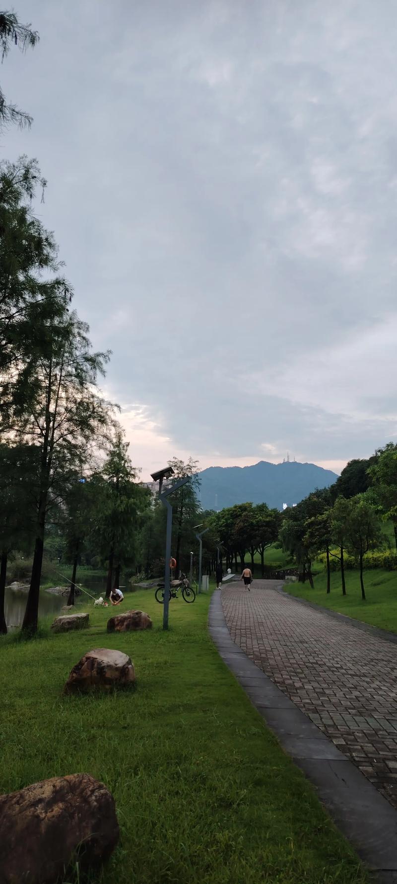 餐后公园慢走休闲场景