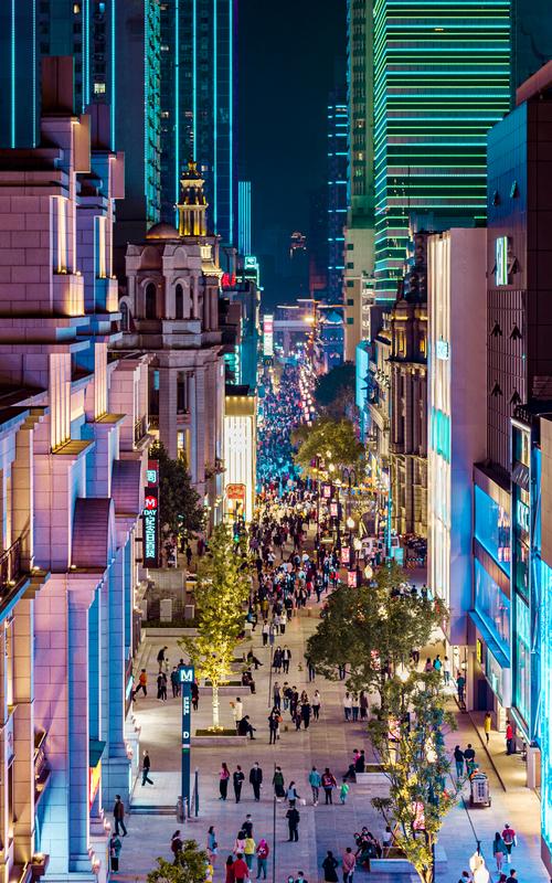 武汉清晨江汉路水塔街空景