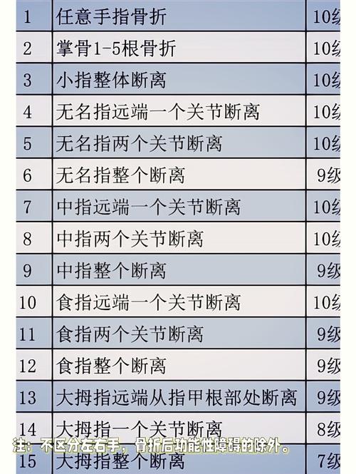 工伤劳动能力鉴定各等级对应伤情对照表示意图