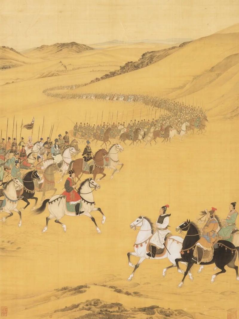 古代驿道八百里加急驿卒骑马路途场景绘画