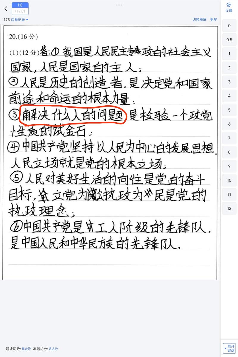 高中生政治模考主观题批改草稿纸