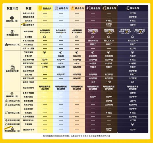 电商行业不同分层会员权益匹配表