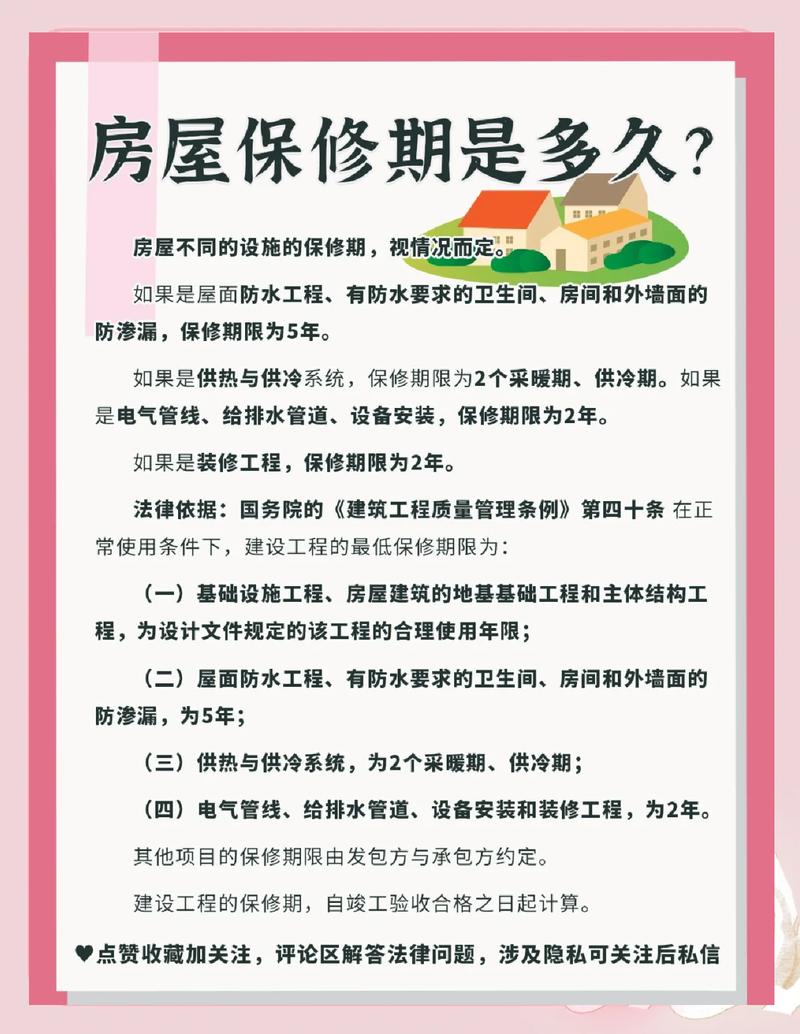 房屋不同部位质量保修期区分对照表