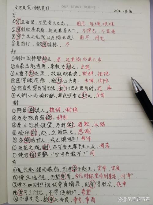 学生手写文言文实词整理作业纸