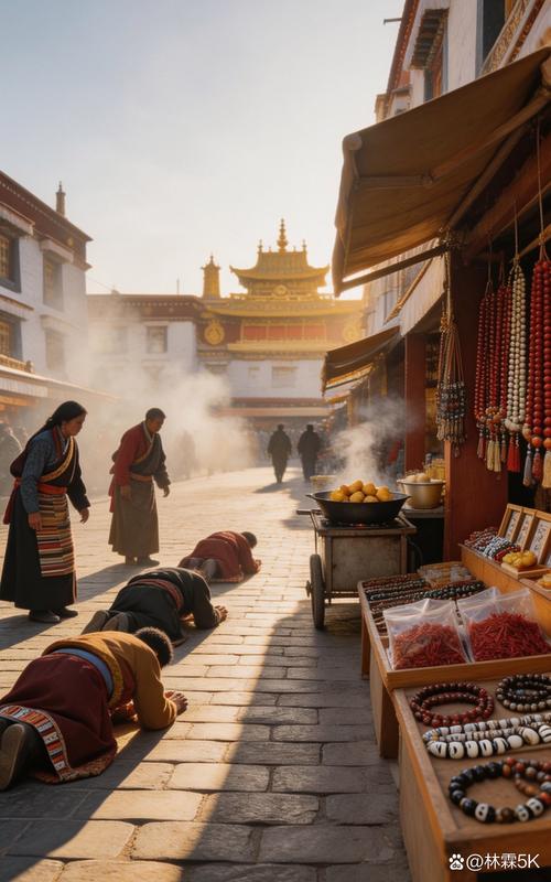 中国西藏自治区拉萨大昭寺清晨转经道