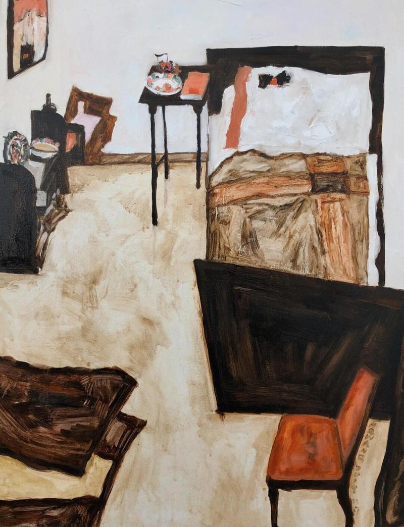 画室角落未完成的油画临摹作品