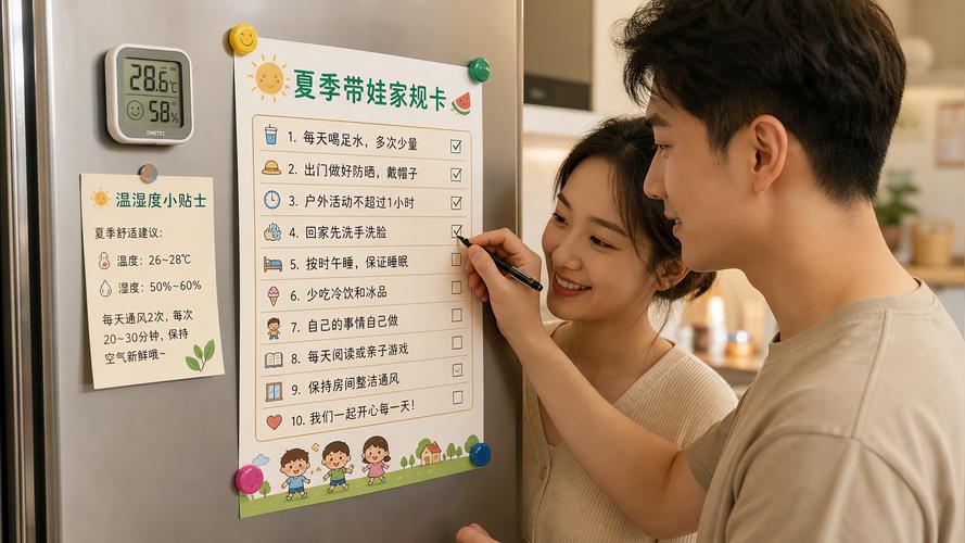冰箱门上贴满孩子日程的城市家庭厨房