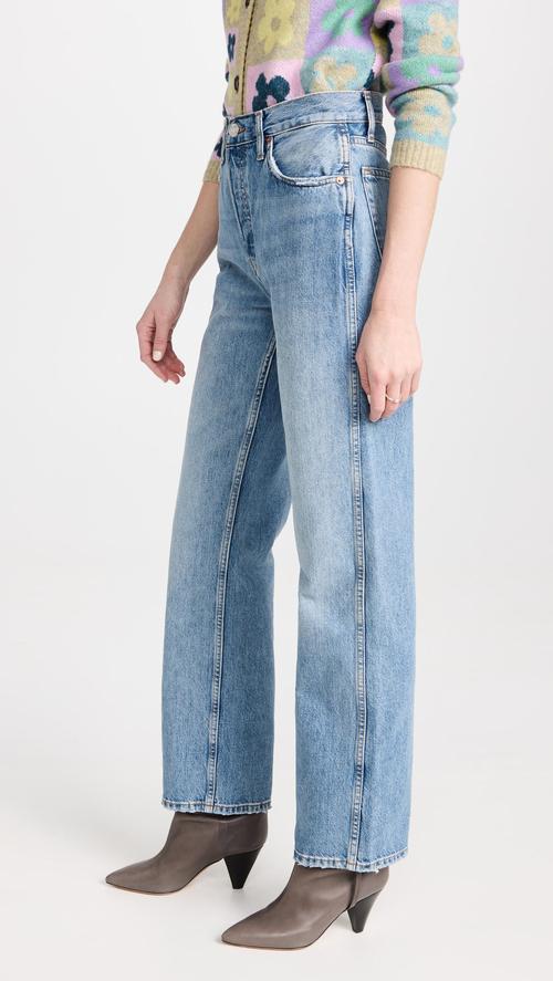 90年代高腰直筒牛仔裤 vintage 复古穿搭 女生