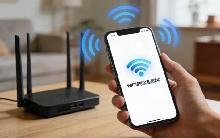 儿童拿着手机测家庭WiFi信号实拍