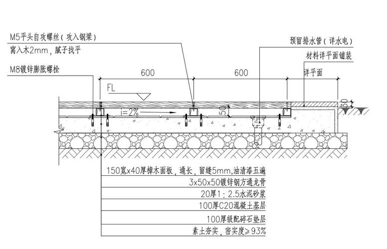 庭院木栈道架空钢结构基层施工图