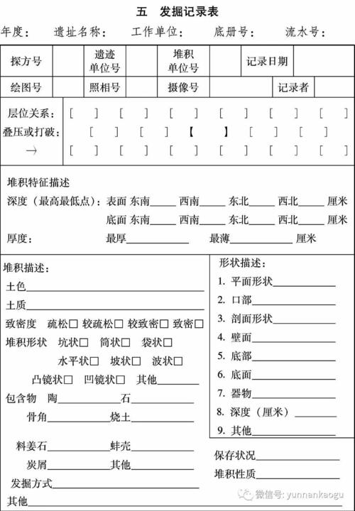 考古发掘出土文物手写登记台账页