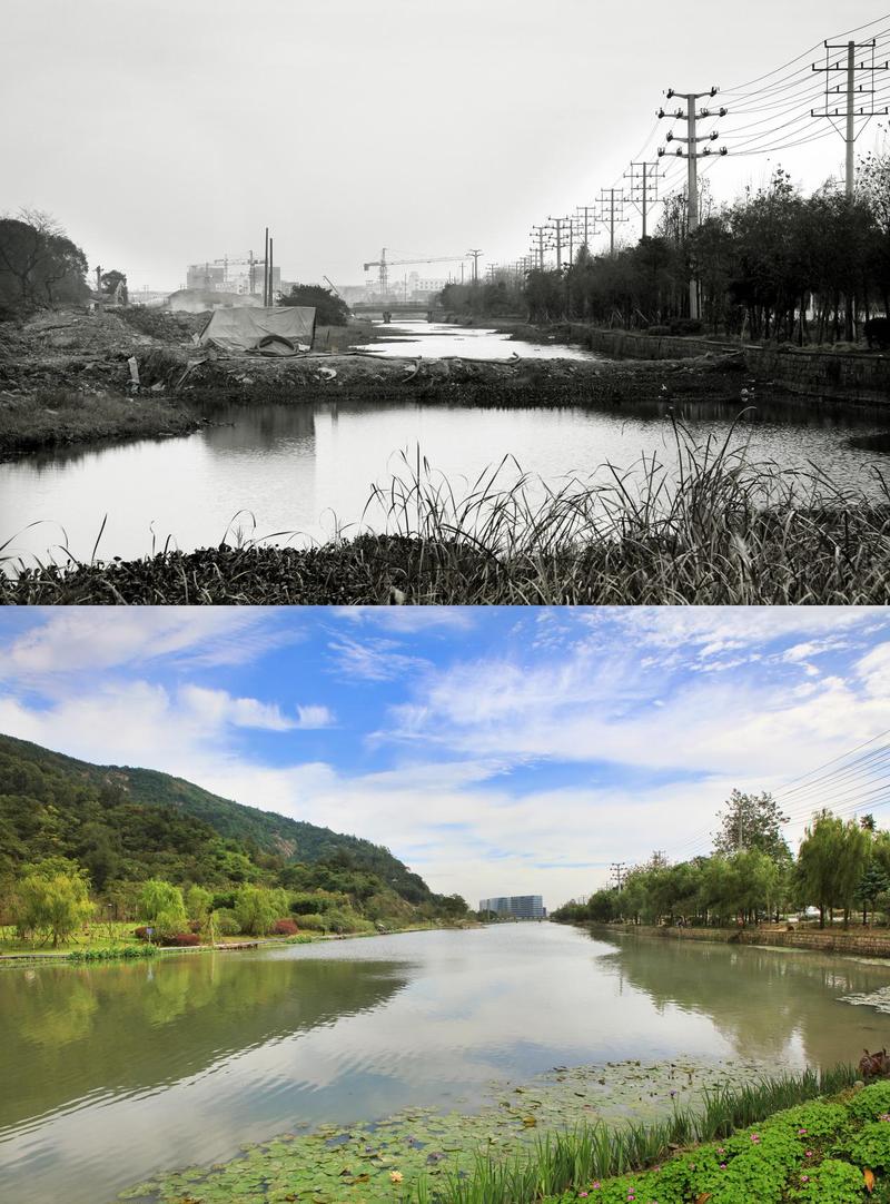 城市老旧河道流域治理前后对比图