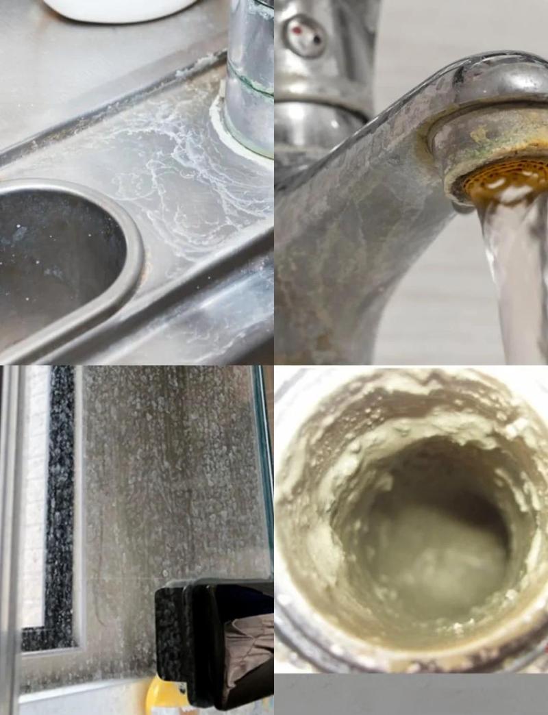 卫生间水龙头陈年水垢特写图