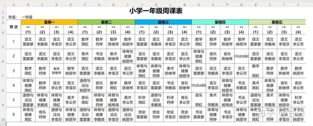 复杂的走班制课程表示例