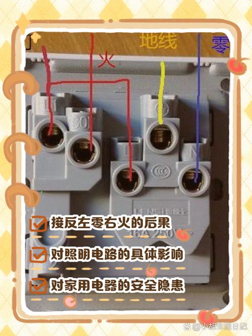 开关内部错误的零火线接反特写图