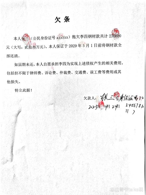 手写民间欠款约定签字场景