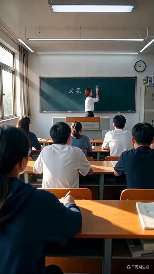 高中教室讲台边学生递半块橡皮给老师的实拍