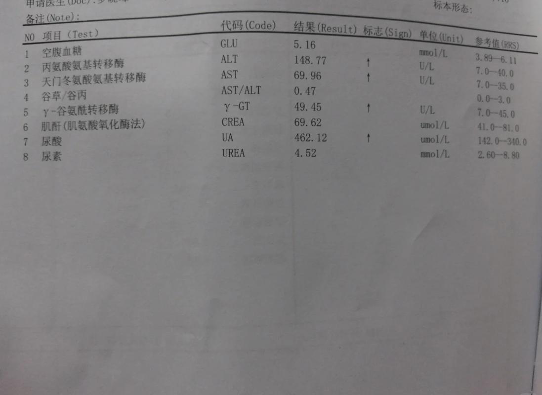 带箭头标记的体检异常报告实拍