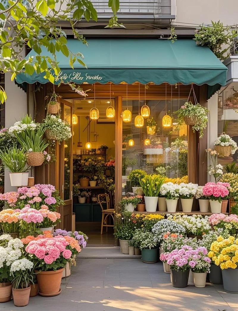 社区临街小花店日常场景