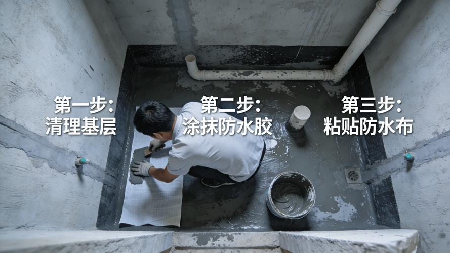 卫生间淋浴区墙面防水施工实景图