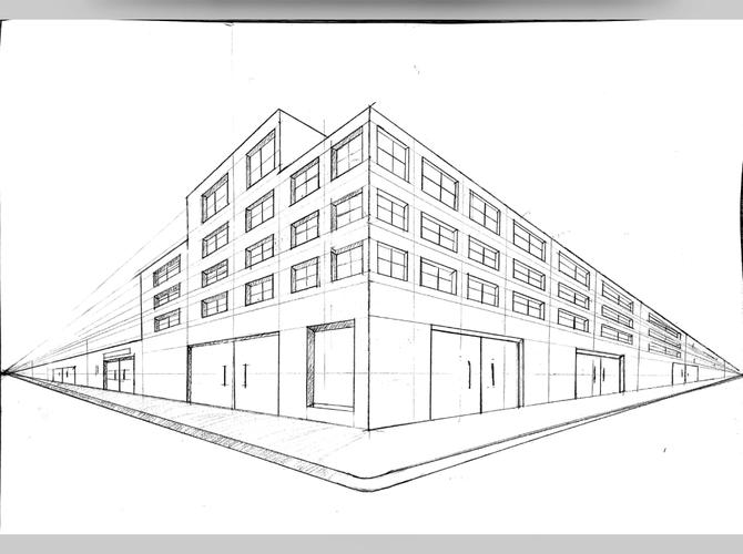 二点透视建筑场景分析图