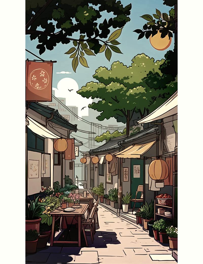 悠悠哉哉漫画江户街道散步场景手绘