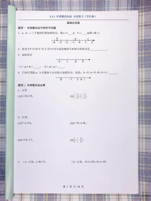 初中生手绘有理数加法火柴人数轴作业
