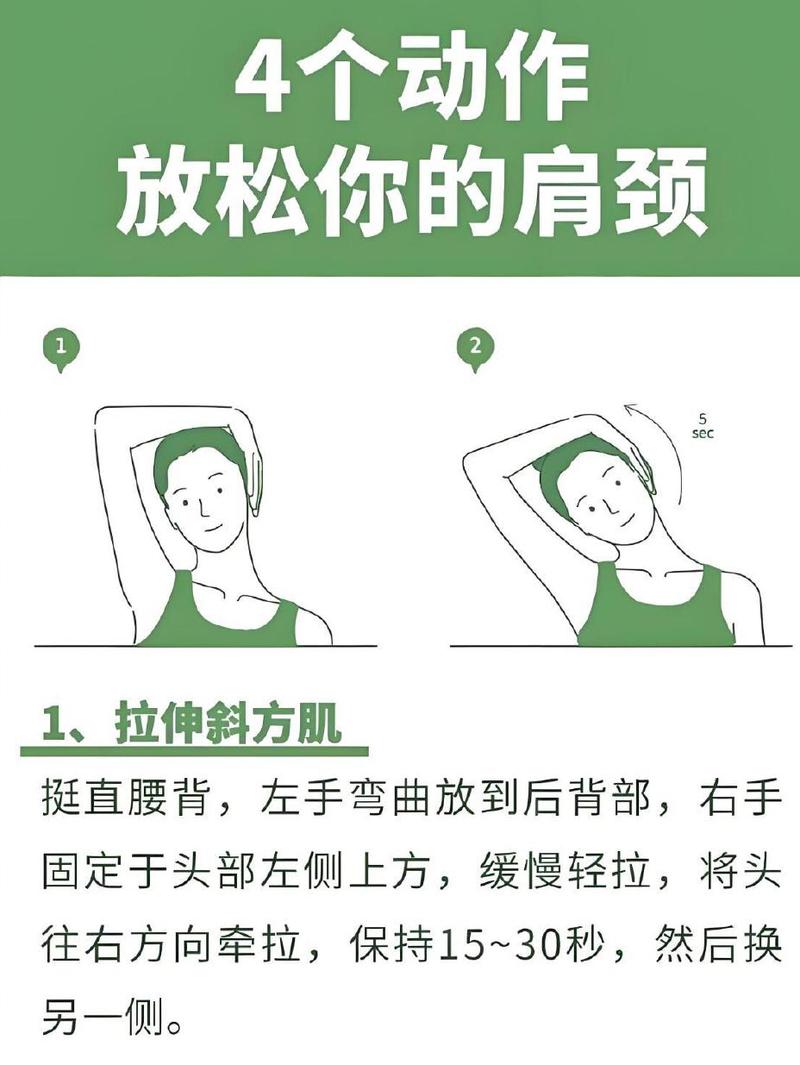 紧张性头痛颈肩斜方肌拉伸正确姿势图