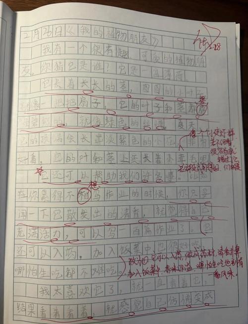 小学语文教师批改学生周记手迹