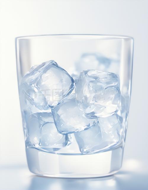 玻璃杯中加冰块气泡升腾特写