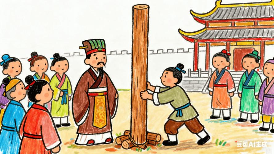 儿童版史记商鞅立木取信插画