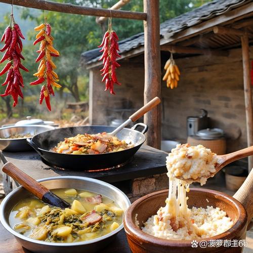 南漳麻城河村秋收新米腊肉饭