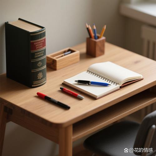 学生课桌上摊开的笔记本和笔的近景特写
