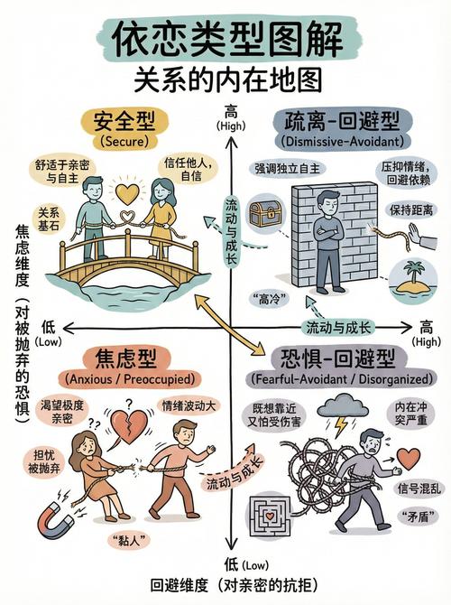 恋爱依恋类型焦虑表现示意图