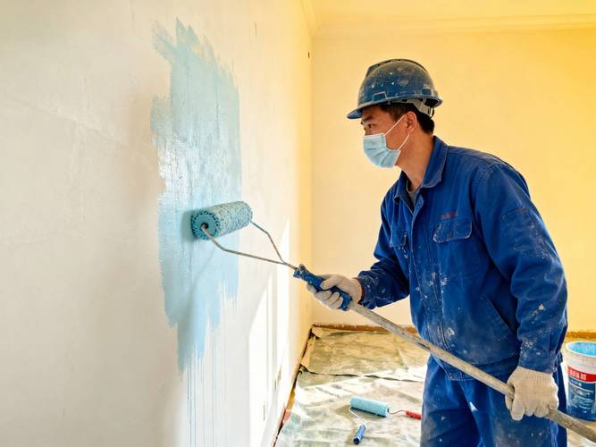 焕新生活涂料旧房墙面翻新施工现场图