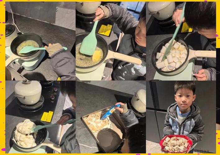 亲子厨房打翻面团后笑做一团