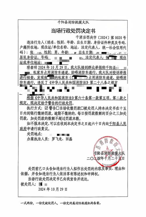 消防通道占用行政处罚决定书示例图