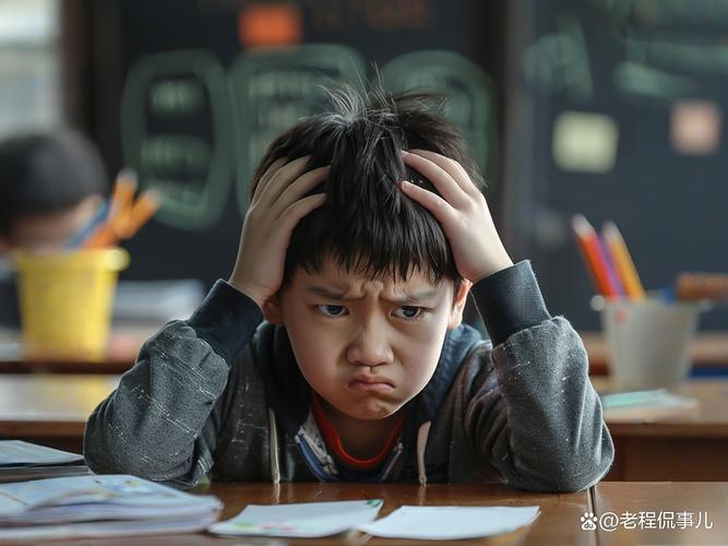 小学生面对难题发愁表情