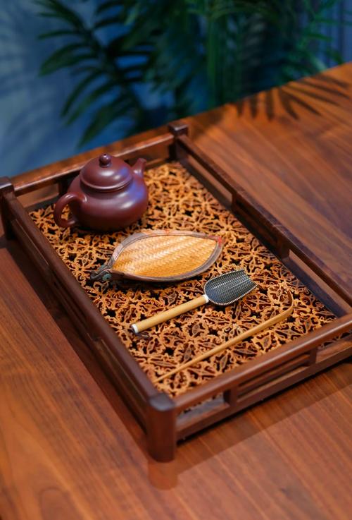 手工榫卯非遗文创便携茶盘实拍