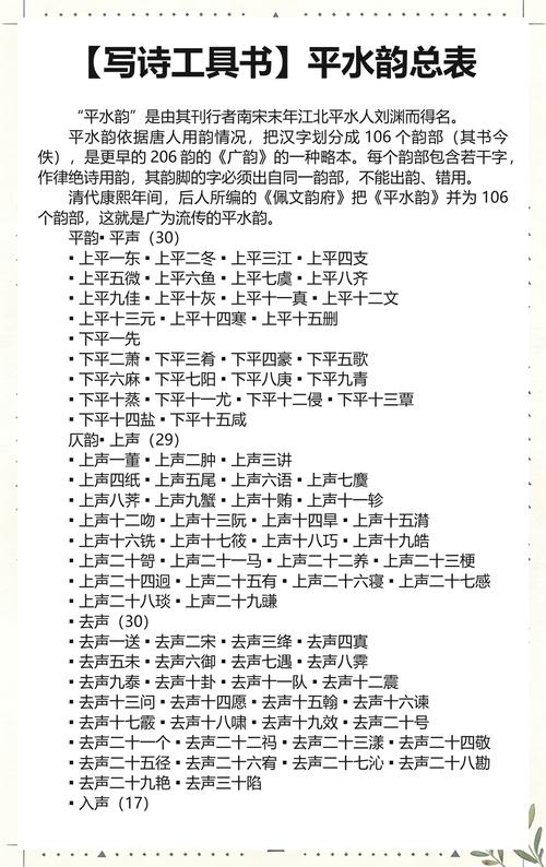 南宋平水韵书影及韵部分类