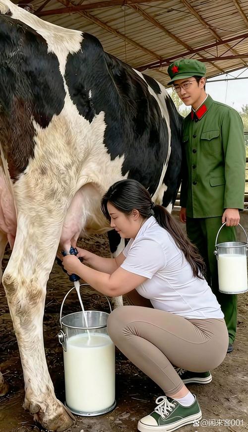 南京卫岗牧场开放日大学生挤奶体验现场
