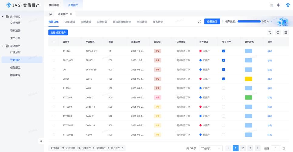 中小工厂工业辅助系统排产模块界面截图