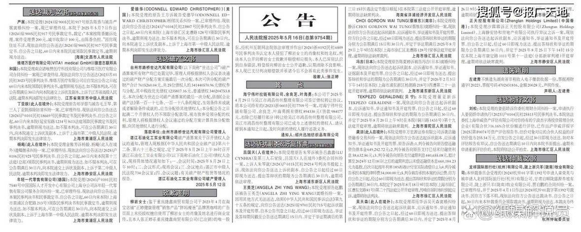 法院公告送达报纸刊登样例