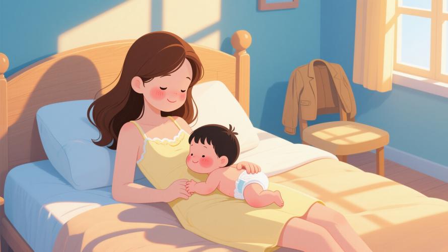 0-1个月宝宝趴在妈妈胸口抬头练习实拍图