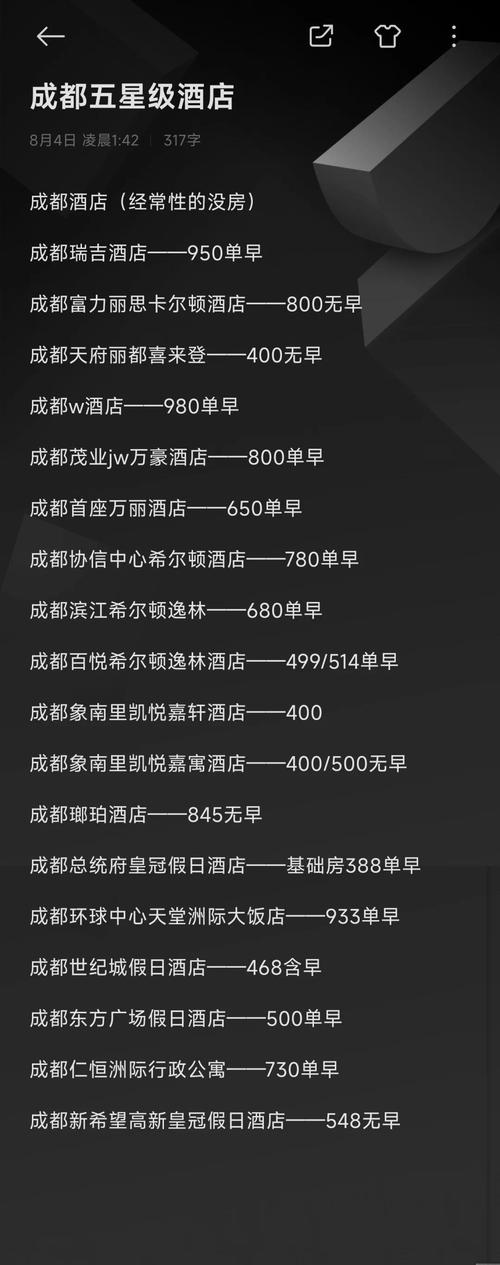 成都酒店前台价格与OTA价格对比表